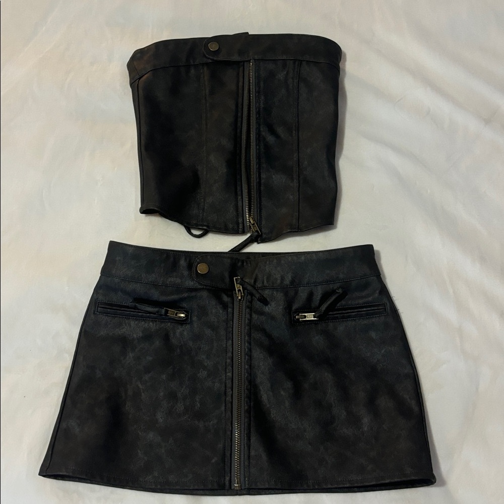 Edikted Black Faux Leather Skirt Set